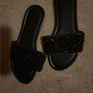 Elegant Black Beaded Women's Slides